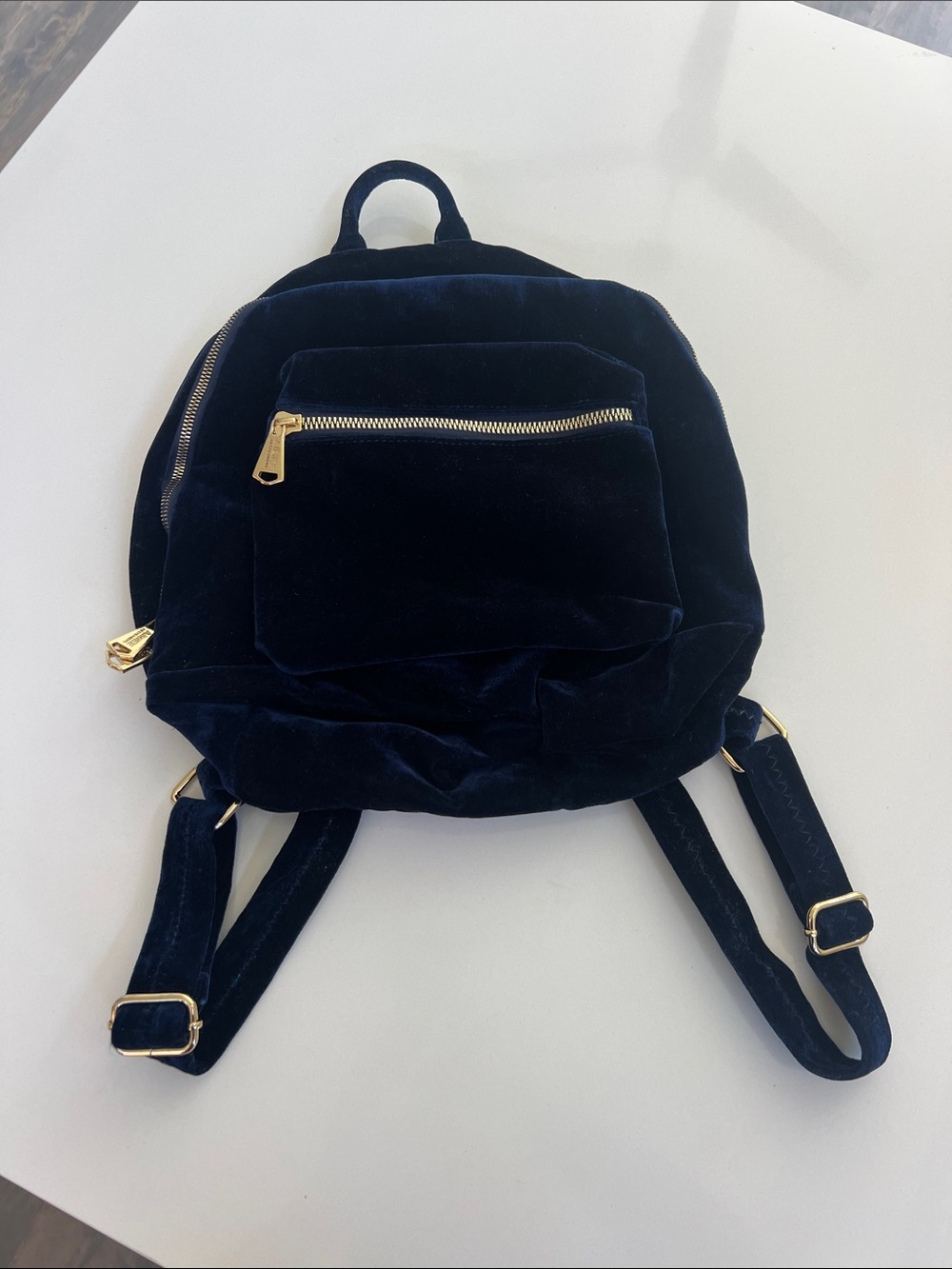 Aimee Kestenberg woodside royal deep navy blue velvet backpack book bag